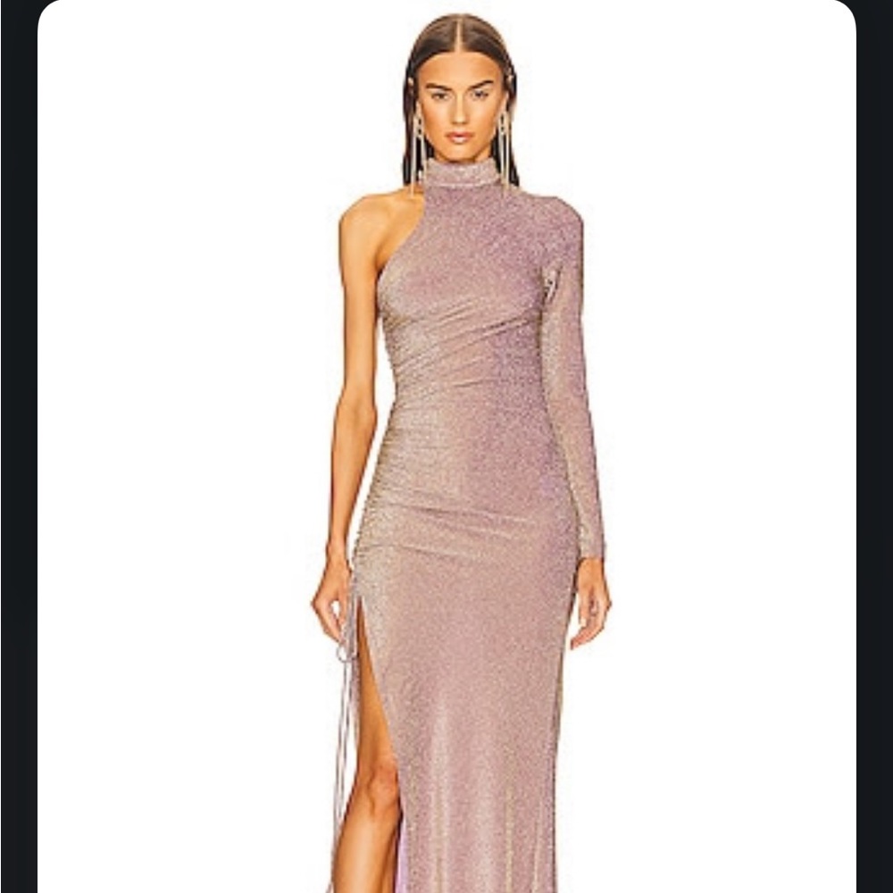 Kim shui one shoulder gold glitter gown